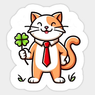 Cat Holding Shamrock for St Patricks Day Sticker